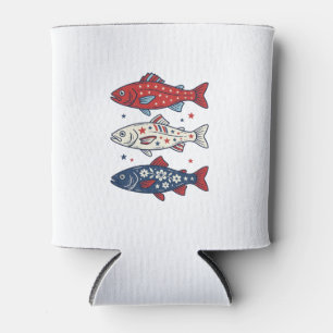 Patriotisches Drei-Fisch-Vintage-Stickerei-Shirt-D Dosenkühler