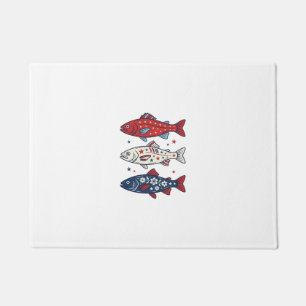 Patriotisches Drei-Fisch-Vintage-Stickerei-Shirt-D Fußmatte