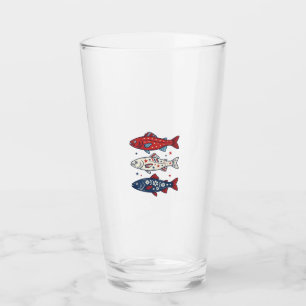 Patriotisches Drei-Fisch-Vintage-Stickerei-Shirt-D Glas