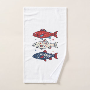 Patriotisches Drei-Fisch-Vintage-Stickerei-Shirt-D Handtuch