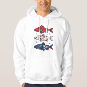 Patriotisches Drei-Fisch-Vintage-Stickerei-Shirt-D Hoodie