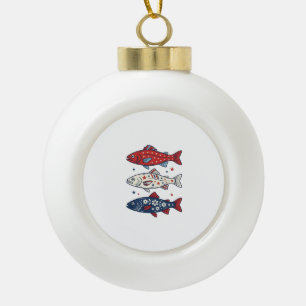 Patriotisches Drei-Fisch-Vintage-Stickerei-Shirt-D Keramik Kugel-Ornament