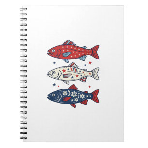 Patriotisches Drei-Fisch-Vintage-Stickerei-Shirt-D Notizblock