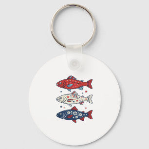 Patriotisches Drei-Fisch-Vintage-Stickerei-Shirt-D Schlüsselanhänger