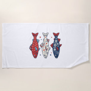 Patriotisches Drei-Fisch-Vintage-Stickerei-Shirt-D Strandtuch
