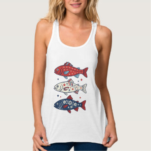 Patriotisches Drei-Fisch-Vintage-Stickerei-Shirt-D Tank Top