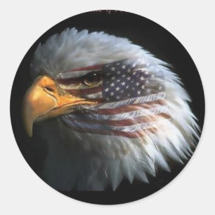 Patriotisches Eagle mit Flaggenhintergrund Runder Aufkleber