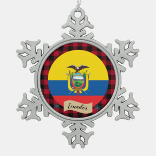 Patriotisches Ecuador, kariertes Rotes Büffel, Ecu Schneeflocken Zinn-Ornament