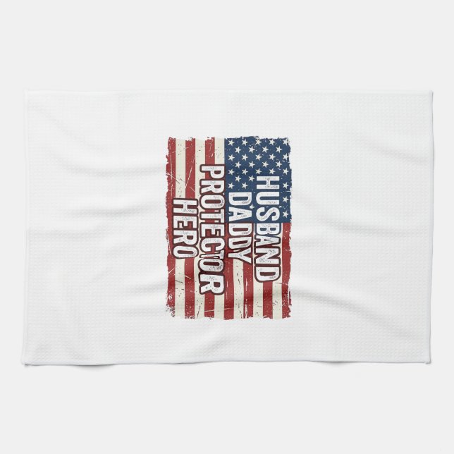 Patriotisches Ehemann Daddy Beschützer Held Flagge Geschirrtuch (Horizontal)