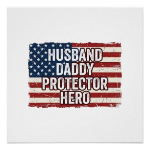 Patriotisches Ehemann Daddy Beschützer Held Flagge Poster