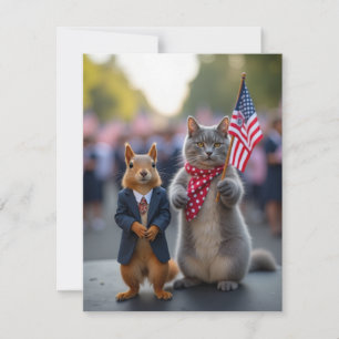 Patriotisches Eichhörnchen und Katze