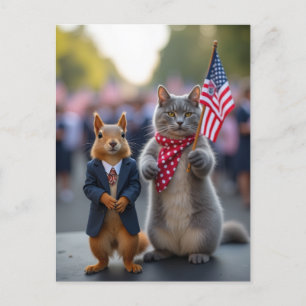 Patriotisches Eichhörnchen und Katze Feiertagspostkarte