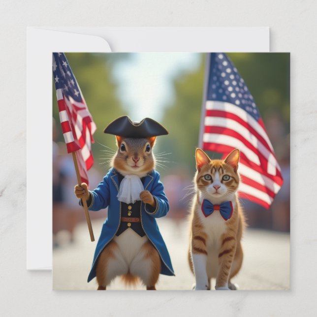Patriotisches Eichhörnchen und Katze Karte (Vorderseite)