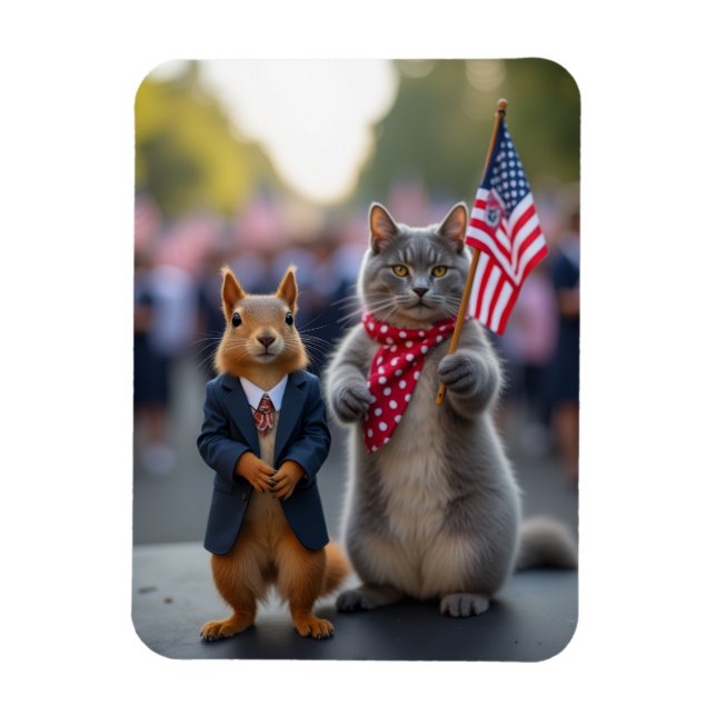 Patriotisches Eichhörnchen und Katze Magnet (Vertikal)