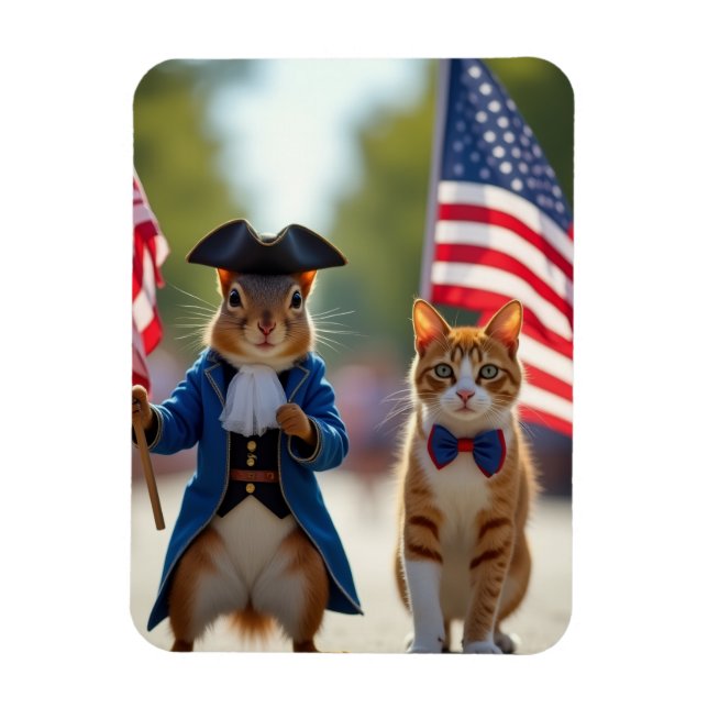 Patriotisches Eichhörnchen und Katze Magnet (Vertikal)