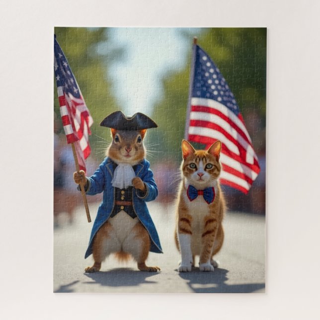Patriotisches Eichhörnchen und Katze Puzzle (Vertikal)