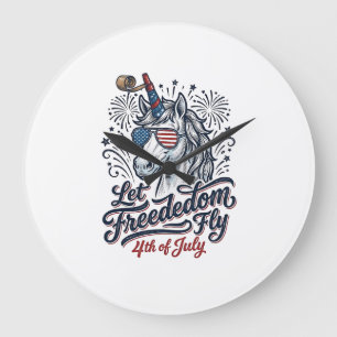 Patriotisches Einhorn 4. Juli Freiheit Fliegt-Shir Große Wanduhr