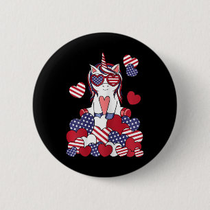 Patriotisches Einhorn 4. Juli USA Amerikanische Fl Button