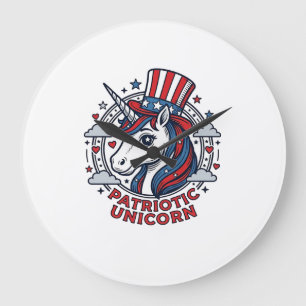 Patriotisches Einhorn Vintage-Gravur Grafik_1 Große Wanduhr