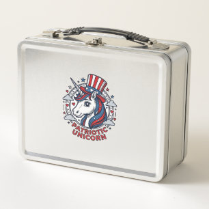 Patriotisches Einhorn Vintage Gravur Grafik_1 Metall Brotdose