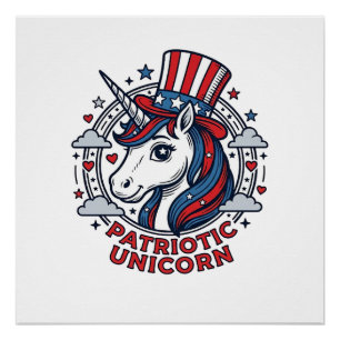 Patriotisches Einhorn Vintage Gravur Grafik_1 Poster
