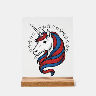 Patriotisches Einhorn Vintage Gravur Vektor Design Acrylschild