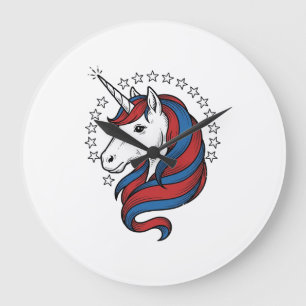 Patriotisches Einhorn Vintage Gravur Vektor Design Große Wanduhr