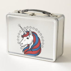 Patriotisches Einhorn Vintage Gravur Vektor Design Metall Brotdose