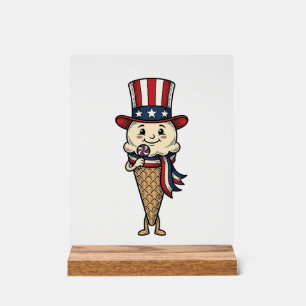Patriotisches Eiscreme-Kegel-Vintage-Stich-Design_ Acrylschild