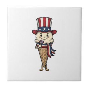 Patriotisches Eiscreme-Kegel-Vintage-Stich-Design_ Fliese