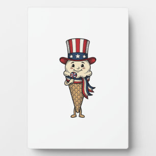 Patriotisches Eiscreme-Kegel-Vintage-Stich-Design_ Fotoplatte