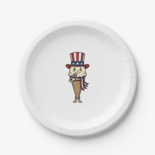 Patriotisches Eiscreme-Kegel-Vintage-Stich-Design_ Pappteller