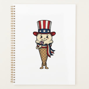 Patriotisches Eiscreme-Kegel-Vintage-Stich-Design_ Planer