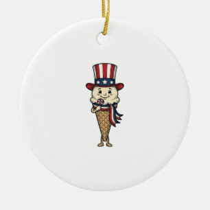 Patriotisches Eiscreme-Kegel-Vintage-Stichdesign_ Keramik Ornament