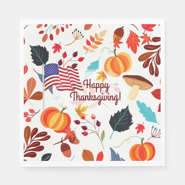 Patriotisches Falldesign mit Flag Happy Thanksgivi Serviette (Vorderseite)