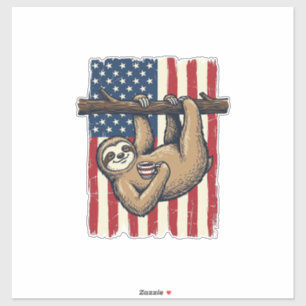 Patriotisches Faultier Vintage-Stickerei-Shirt-Des Aufkleber