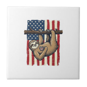 Patriotisches Faultier Vintage-Stickerei-Shirt-Des Fliese