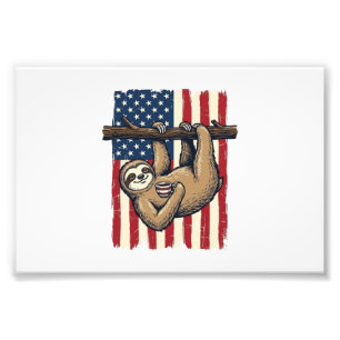 Patriotisches Faultier Vintage-Stickerei-Shirt-Des Fotodruck