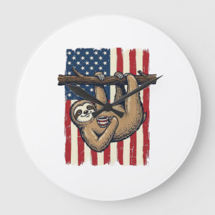 Patriotisches Faultier Vintage-Stickerei-Shirt-Des Große Wanduhr