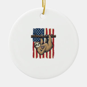 Patriotisches Faultier Vintage-Stickerei-Shirt-Des Keramik Ornament