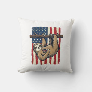 Patriotisches Faultier Vintage-Stickerei-Shirt-Des Kissen