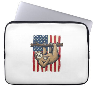 Patriotisches Faultier Vintage-Stickerei-Shirt-Des Laptopschutzhülle
