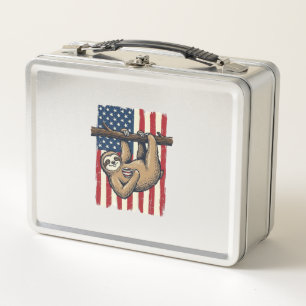 Patriotisches Faultier Vintage-Stickerei-Shirt-Des Metall Brotdose