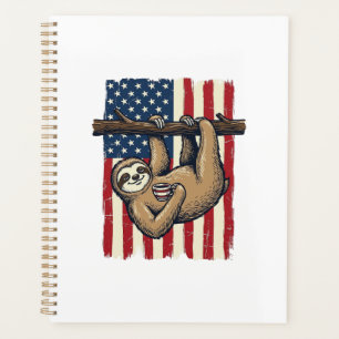 Patriotisches Faultier Vintage-Stickerei-Shirt-Des Planer