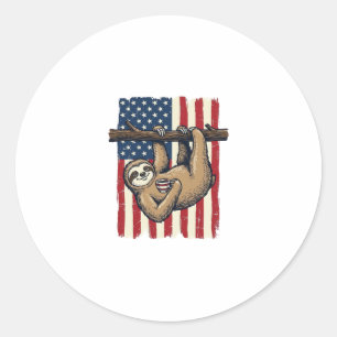 Patriotisches Faultier Vintage-Stickerei-Shirt-Des Runder Aufkleber