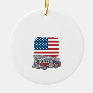 Patriotisches Feuerwehrauto Amerikanische Flagge V Keramik Ornament
