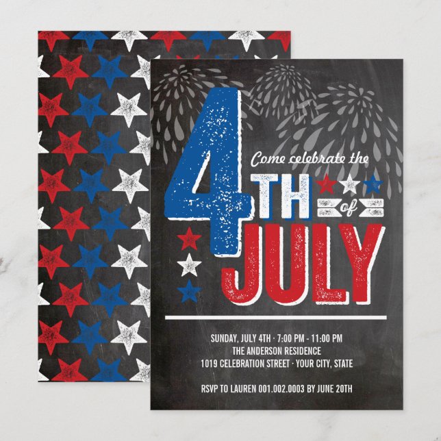 Patriotisches Feuerwerk-Unabhängigkeitstag-Party Einladung (Vorne/Hinten)
