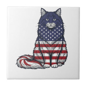 Patriotisches Flaggen-Katz Vintage-Stich-Shirt-Des Fliese