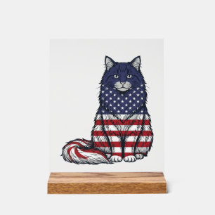 Patriotisches Flaggen-Katz-Vintage-Stickerei-Shirt Acrylschild