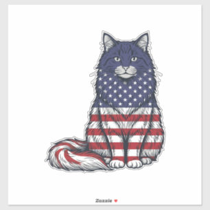 Patriotisches Flaggen-Katz Vintage-Stickerei-Shirt Aufkleber